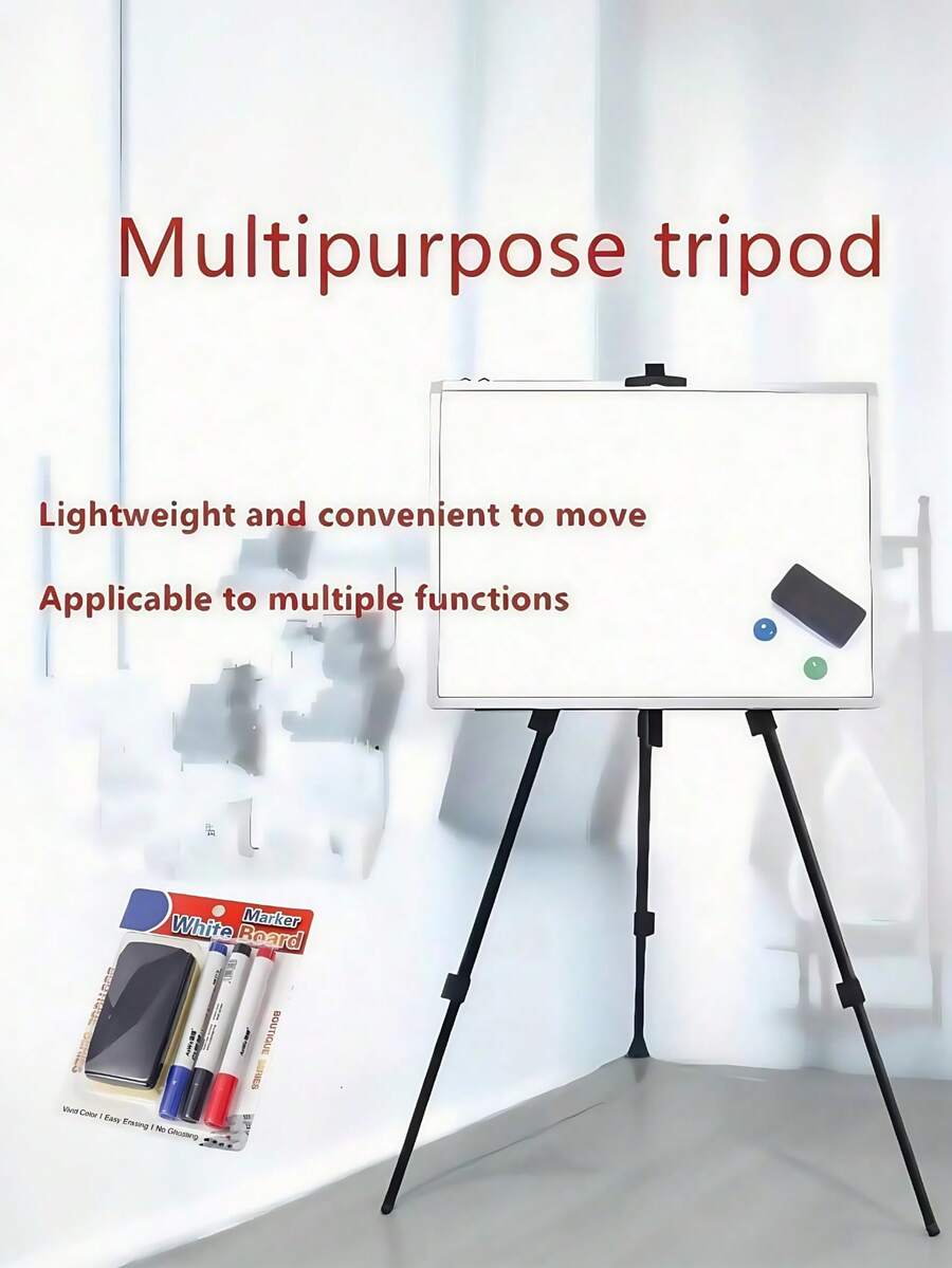 Pizarra blanca magnética grande de borrado en seco con trípode telescópico: caballete portátil de doble cara, con 3 rotuladores, un rotulador y un juego de borradores para pizarra, ideal para el uso diario en la oficina. Soporte retráctil para pizarra blanca, duradero, ligero, práctico y portátil, con almohadillas antideslizantes, abrazaderas estables, plegable, caballete metálico con trípode, ideal para bocetos al aire libre, bocetos en interiores y enseñanza en la oficina.