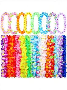12-30Pieces Hawaiian Leis Necklace Tropical Luau Hawaii Silk Flower Lei Party Favors For Adults Birthday Summer Beach Wedding Favor - Multicolor - View 1