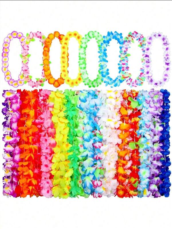 12-30Pieces Hawaiian Leis Necklace Tropical Luau Hawaii Silk Flower Lei Party Favors For Adults Birthday Summer Beach Wedding Favor