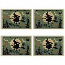 Set de 4/6/12 manteles individuales - Diseño de calabaza de horror, bruja y murciélago - Manteles individuales impresos creativos, resistentes al calor, decoración de mesa de cocina y comedor para Halloween, decoración de habitación, ajuste de mesa para fiestas festivas, aumenta el ambiente festivo