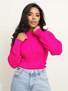 Amelia Women's Modal Knit Blouse Long Sleeve Basic Winter Knitwear - 玫紅色 - 查看 1