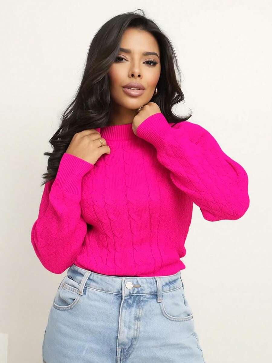 Amelia Women's Modal Knit Blouse Long Sleeve Basic Winter Knitwear - 玫紅色 - 查看 1