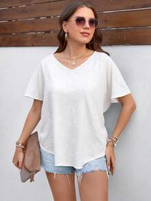 Camiseta Tallas Grandes Mujer Toque De Estampado Muscular Gran Escote Que Deja Al Descubierto La ClavíCula Mangas Con Volantes - Albaricoque - Ver 1