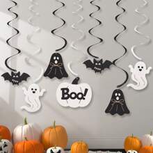 Halloween 3D Pumpkin, Ghost, Bat, Bell, Witch, Spiral Hanging Decorations, Cute Ghoul Party Backdrop Wall Decor, Banner Pennant
