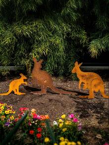 3 件套锈迹斑斑的金属花园桩，动物质朴金属草坪装饰艺术雕像摆件，适用于人行道 - 彩色 - 查看 5