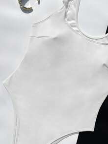 1pc Women's White Twist Front One-Piece Swimsuit - White - View 3