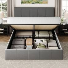 Allewie Full/Queen/King Size Velvet Lift Up Storage Bed Frame, Vertical Channel Tufted Headboard, Hydrualic Underneath Storage, Upholstered Platform Bed, Wooden Slats Support, No Box Spring Needed, Black|White