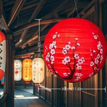 3pcs/5pcs Set Of Plum Blossom Lantern, Cherry Blossom Hanging Paper Lantern, Crane Lantern (Excluding Light), Decor For Oriental Chinese Restaurant, Japanese Home, Wedding Party, New Year, Birthday, Bathroom Hanging