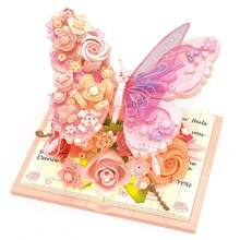 Elegant Fashionable Pink Butterfly Series Handmade Assembly Building Blocks Furniture Decor Set, Music Box Blooming Butterfly + Flower Cover, Suitable For Valentine's Day, Mother's Day, Birthday Gifts And Fashionable Lady's Desk Decorations