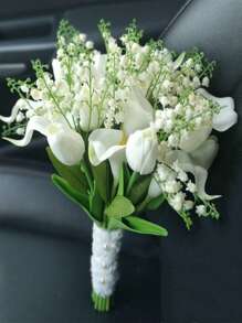 10PCS Artificial Lily Bouquet Plastic Artificial Flower Green Plant Stem Wedding Bride White Bouquet Used For Garden Room Desktop Vase Home Decoration