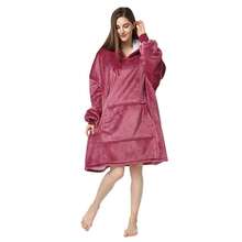 Warm Hooded Outerwear, Pajamas, Home Clothes, Couple's Thick Cold Proof Clothes, Lazy Clothes With Fleece, Solid Color Plus Plus Plus Plus Size Hoodie - 葡萄紫 - 查看 2