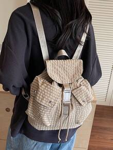 学院风时尚格子复古学生校园背包，休闲通勤，休闲出游，百搭轻便尼龙返校学生背包，适合初中，高中和大学校园风格的书包。