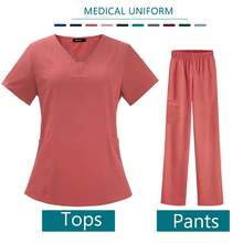 Nurse Medical Uniform High Quality Pet Grooming Care Workwear Set Scrubs Operating Room Surgical Gown Short Sleeve Elastic Pants - 42025zt-皇家藍 - 查看 8
