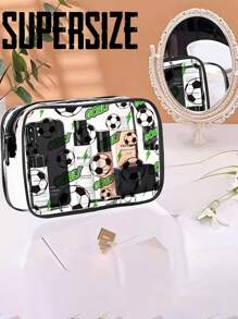 1 pieza Bolsa de aseo de PVC con tema de fútbol, bolsa de cosméticos transparente de alta calidad con estilo de fútbol, bolsa de maquillaje transparente para la playa, bolsa de lavado, esencial para viajes, adecuada para mujeres, que cumple con los requisitos de embarque de las aerolíneas, vacaciones, verano, regreso a la escuela, bolsa para útiles escolares, bolsa de lavado impermeable para viajes