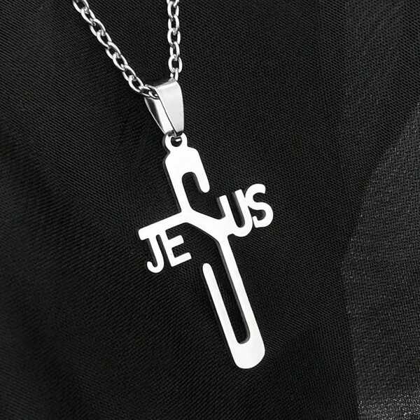 1pc Fashionable Versatile Stainless Steel Jesus Cross Necklace