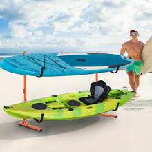 Freestanding Kayak Storage Rack, Freestanding Adjustable Kayak Racks 2 Levels Hold Up /Paddleboards/Canoes/Surfboard, Heavy Duty Steel Storage Stand For Indoor Outdoor Garage  Freestanding Kayak Storage Rack, Kayak Rack For Indoor And Outdoor Storage, Heavy-Duty Steel Kayak Stand With Padded Arms And Adjustable Width, For Kayaks, Canoes, , Paddleboards & Surfboards - Black - View 3