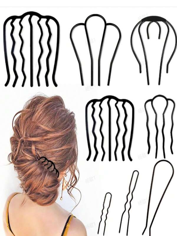 6pcs Hair Comb Set, Includes U-Shaped Hairpins And Combs, Vintage Style Hair Accessories Suitable For Curly Or Straight Hair, Odorless, Large Black Hair Clips, Fit For Classic Bun Hairstyle