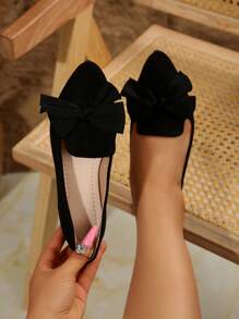 Damen Slipper mit breiter Passform, schwarze Schleife, spitzer Zehenbereich, niedriger Absatz, Frühjahr Sommer Neu, Lässig Alltag Outdoor, leicht, bequem, Oversized 36-43