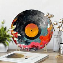 1 pieza Decoración de pared de metal con tema de disco de vinilo negro, placa decorativa redonda de metal de 8 pulgadas, impresión de alta definición, resistente a la intemperie, con agujeros previamente perforados, sin electricidad, adecuada para la entrada del hogar y la decoración de Acción de Gracias - Estilo de agujero aleatorio