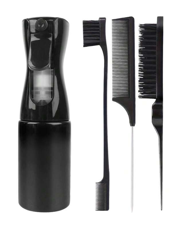 4-teiliges Sprühflaschen-Kamm-Set, Styling-Kamm-Set, Slick-Back-Bürste, Kantenbürste Ratte Schwanz Kamm, Volumen Bürste zum Glätten, Kämmen und Slicken von Haaren, Haarbürste, Kamm, Haarpflegeprodukte und Zubehör für Friseur Salon Reiseessentials