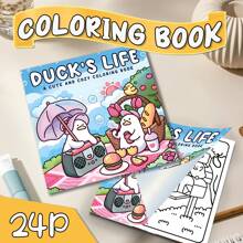 1pc, 24-Page Deluxe "Adorable Duck's Daily Life" Coloring Book, Cover In Pearlescent Paper, Inner Pages In Thicker Paper, To Relax The Mind And Unleash Creativity, Suitable For Back To School, Birthday, Thanksgiving, Easter, Christmas