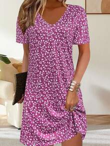 时尚轻盈优雅碎花连衣裙，百搭实用，适合休闲、度假、工作、居家、旅行，也可作睡衣穿着，尺码齐全。