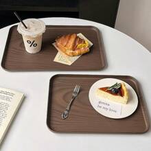 1pc INS Style Faux Wood Grain Tray, Rectangular Serving Tray, Coffee Shop Dessert Tray, Storage Dish, Cake & Snack Plate