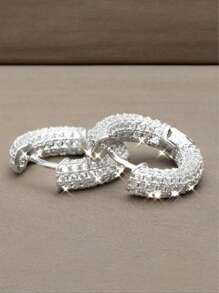 1 Pair Fashionable & Full Crystal Stud Earrings For Men, Jewelry Accessories For Holiday Gathering