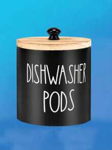 1pc- Round Storage Box With Cover, Storage Box For Laundry Beads, Used To Store Kitchen Decorations And Accessories, Wooden Laundry Liquid Pod Container With Cover, Bathroom Kitchen Storage Container.