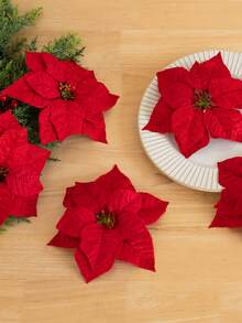 Conjunto de 10 flores artificiais de 20 cm para decoração de árvore de Natal, flores de poinsétia de veludo simuladas, ideais para decorar galhos de árvores de Natal, perfeitas para decoração de casa, quarto, casamentos, festas de fim de ano, mesas de Natal e para montar sua própria árvore e guirlanda natalina. Não requer pilhas. | Decoração de Natal e Ano Novo
