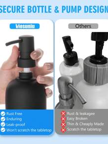 1 Peça Dispensador de Sabão Recarregável Preto Fosco de 16oz, Adequado para Bancadas de Banheiro e Cozinha