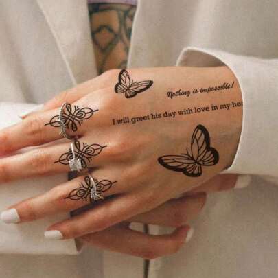 1 件 Juice 半永久魔法纹身贴纸，带蝴蝶、流苏、花卉、棕榈树图案，节日礼物，7-14 天防水，不反光临时纹身贴纸，适用于手指、耳朵、肩膀、颈部、锁骨、身体