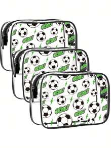1 pieza Bolsa de aseo de PVC con tema de fútbol, bolsa de cosméticos transparente de alta calidad con estilo de fútbol, bolsa de maquillaje transparente para la playa, bolsa de lavado, esencial para viajes, adecuada para mujeres, que cumple con los requisitos de embarque de las aerolíneas, vacaciones, verano, regreso a la escuela, bolsa para útiles escolares, bolsa de lavado impermeable para viajes