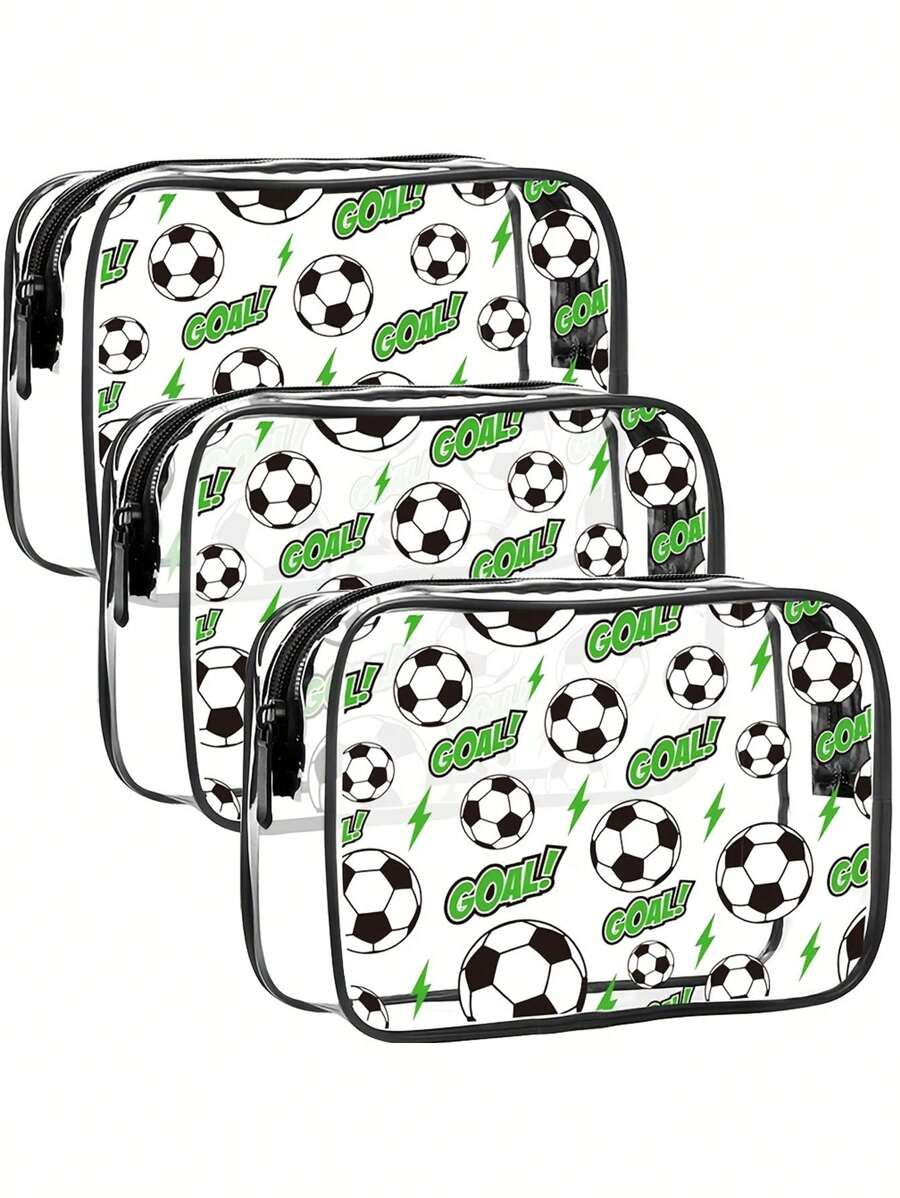 1 pieza Bolsa de aseo de PVC con tema de fútbol, bolsa de cosméticos transparente de alta calidad con estilo de fútbol, bolsa de maquillaje transparente para la playa, bolsa de lavado, esencial para viajes, adecuada para mujeres, que cumple con los requisitos de embarque de las aerolíneas, vacaciones, verano, regreso a la escuela, bolsa para útiles escolares, bolsa de lavado impermeable para viajes