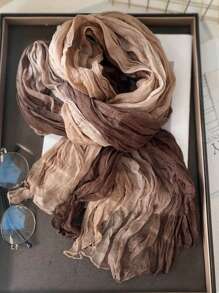 1pc Women Long Lightweight Ombre Linen-Look Scarf, Soft Breathable Pleated Shawl Wrap, Fashionable For Daily Outfits, Beach, Travel And Sun Protection