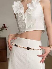 1pc Elegant Beaded Waist Belt, Suitable For Summer And School Wear - Beige - View 1