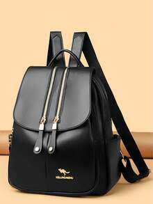 奢华女士真皮背包，适合女孩的休闲背包，黑色复古背包，适合女孩的书包 - 黑色 - 查看 3