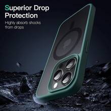 JETech Funda Magnética para 15 Pro 6.1 Pulgadas Compatible con, Carcasa Translúcida Mate Trasera Fina Antigolpes (Negro) - Verde Oscuro - Ver 5