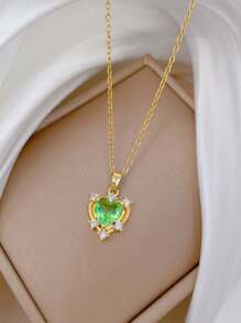 Colier cu diamant, o singură bucată, cu zirconiu verde, lumină, lux, temperament, superb, pentru femei, lanț versatil, lanț din oțel titan, cadou pentru surori, cadou pentru femei, potrivit pentru purtare zilnică, cea mai bună alegere pentru purtare zilnică