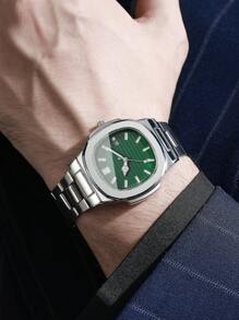 1pc Men's Fashion Simple Square Dial Calendar Business Quartz Watch With Steel Strap, Casual (Does Not Include Watch Box)