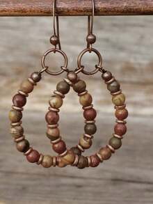 2pcs Boho Handmade Beaded Shell & Wood Bead Hoop Earrings For Women, Perfect Gift For Birthdays, Holiday Gifts, And Parties. Suitable For Daily Wear And Holiday Celebrations, Suitable For All Seasons, And Is An Ideal Choice For Holiday Accessories. - 彩色 - 查看 3