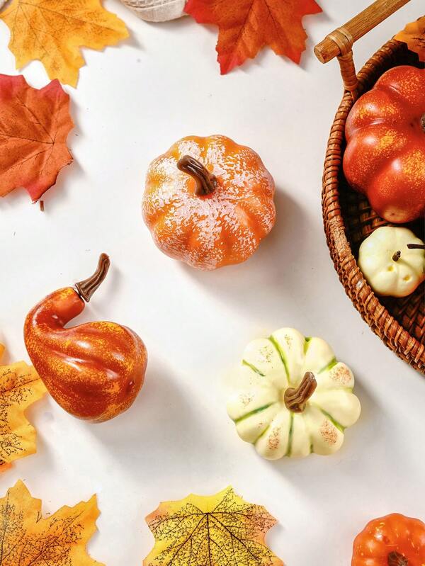 Set de 44 piezas de decoración de Halloween con calabazas de espuma realistas, hojas de arce y bellotas para decoración de mesa de Acción de Gracias de otoño