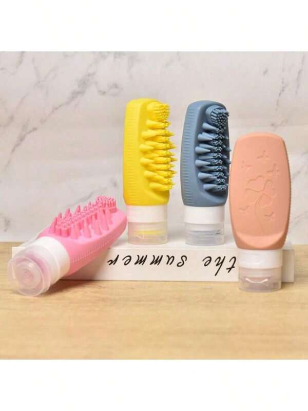 Squeeze Type Empty Bottle, Travel Bottle, Shampoo And Conditioner Dispenser, Travel Toiletries Tube, Portable Shampoo, Toner And Body Wash Storage Squeeze Bottle, Refillable Cosmetic Sample Bottle, Home And Outdoor Facial Cleanser Dispenser, Multi-Functional Dispenser Bottle, Comes With Face, Hair And Bath Brush