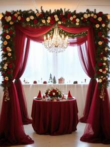 1 Stück burgunderrote transparente Hochzeitsbogengardinen - perfekt für Weihnachten, Weihnachtsdekoration Chiffongardinen für Zeremonie, Verlobung, Empfang und Hintergrunddekoration - elegante, romantische rustikale Partydekoration, Brautparty, Jahrestag, fließende romantische Hochzeitsbogengardinen und Überwurfdekorationen