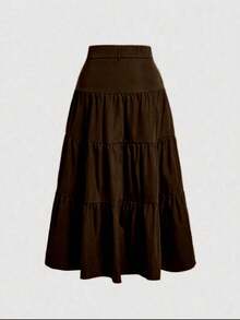Liuhan Modas Sordaeminina Colored High Waist Ata Skirt With Pleated Three Maria - Coklat - View 2
