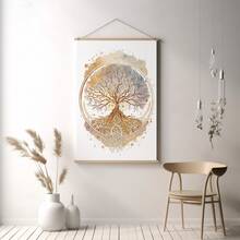 1 件生命之树帆布墙画 - 精神瑜伽和积极思考装饰，带金色点缀的水彩水粉画，带框励志海报，适用于家庭办公室、冥想室、瑜伽工作室、瑜伽工作室艺术精神墙画纹理帆布，禅宗家居装饰 - 彩色 - 查看 4