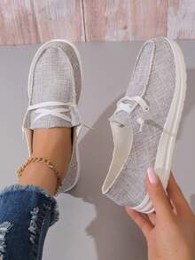 女式休闲轻便厚底运动鞋，低帮软底透气系带多功能运动步行鞋，四季皆宜 - 灰色 - 查看 1