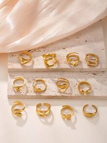 1/12 件时尚优雅休闲不锈钢戒指套装，适合男士和女士，适合日常搭配、节日、约会、订婚、婚礼，送给爱人、朋友、家人的礼物，1 件随机，12 件带礼盒