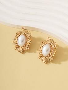 1 对优雅复古个性化椭圆形叶子吊坠耳环，时尚百搭高端设计，适合女性日常佩戴或作为礼物 - 金黃色 - 查看 3