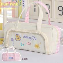 1 Stück großvolumige Stiftemappe im Ins-Stil mit besticktem Design, farbblockdesign, Aufbewahrungstasche, Kosmetiktasche, tragbare Schul- und Büroausstattung, Schulmaterial, Rückkehr zur Schule - Verschiedenfarbig - Übersicht 7